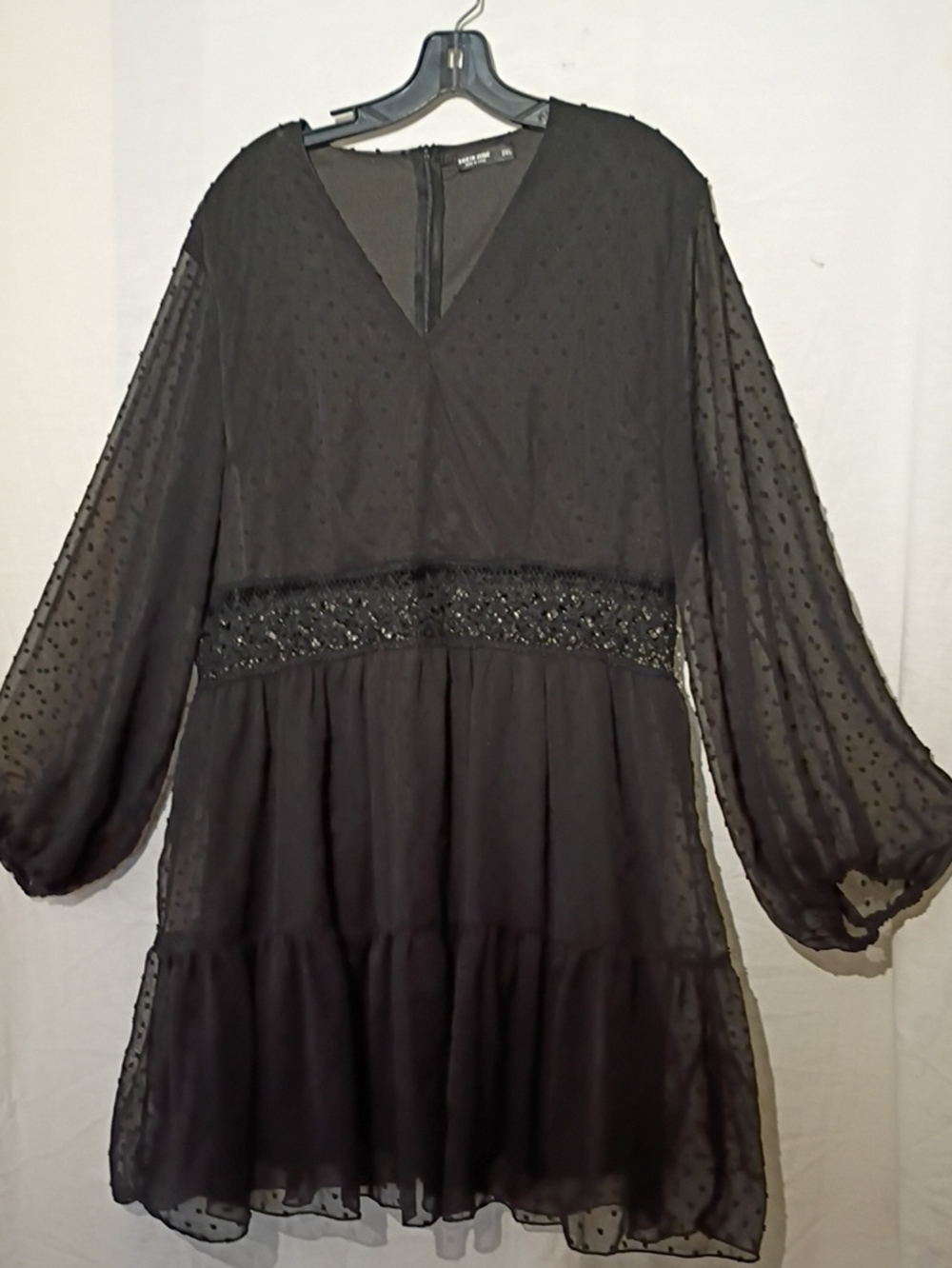 SHEIN Black Sheer Long-Sleeve Tiered Midi Dress, Sz 18, NWOT
